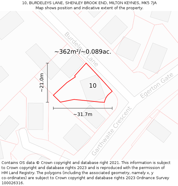 10, BURDELEYS LANE, SHENLEY BROOK END, MILTON KEYNES, MK5 7JA: Plot and title map