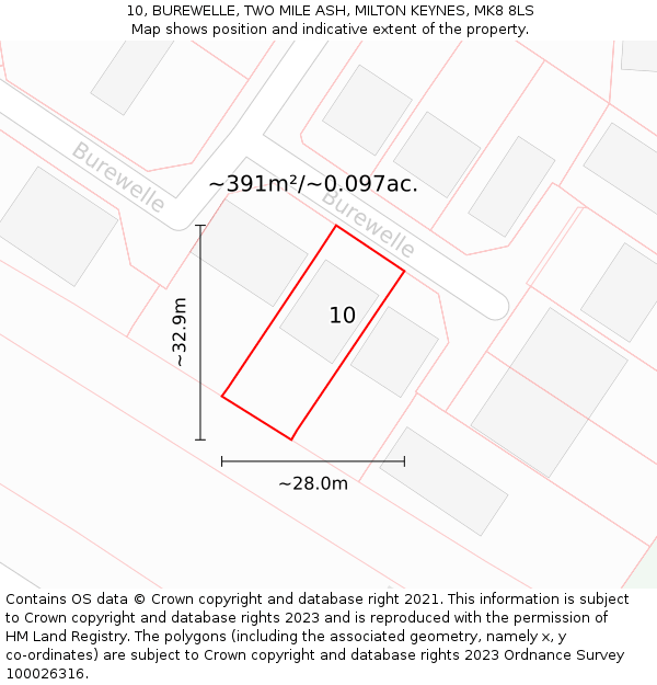 10, BUREWELLE, TWO MILE ASH, MILTON KEYNES, MK8 8LS: Plot and title map