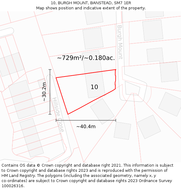 10, BURGH MOUNT, BANSTEAD, SM7 1ER: Plot and title map