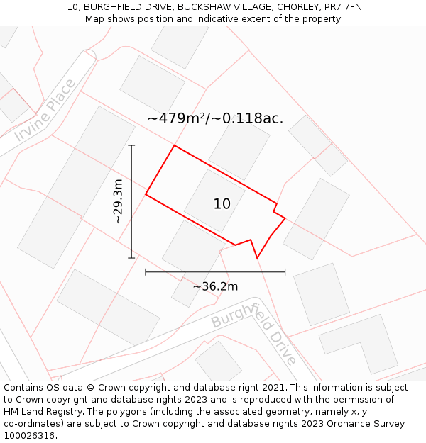 10, BURGHFIELD DRIVE, BUCKSHAW VILLAGE, CHORLEY, PR7 7FN: Plot and title map