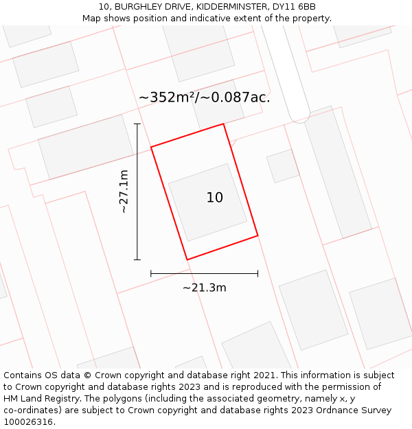 10, BURGHLEY DRIVE, KIDDERMINSTER, DY11 6BB: Plot and title map