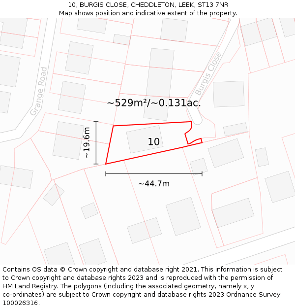 10, BURGIS CLOSE, CHEDDLETON, LEEK, ST13 7NR: Plot and title map