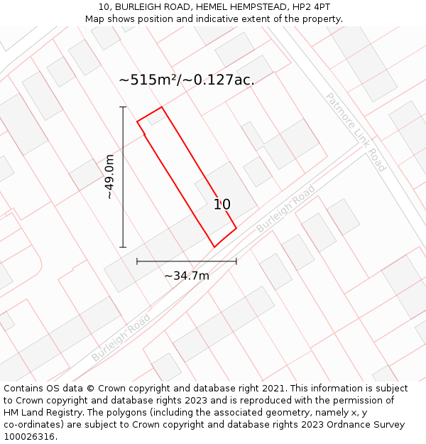 10, BURLEIGH ROAD, HEMEL HEMPSTEAD, HP2 4PT: Plot and title map