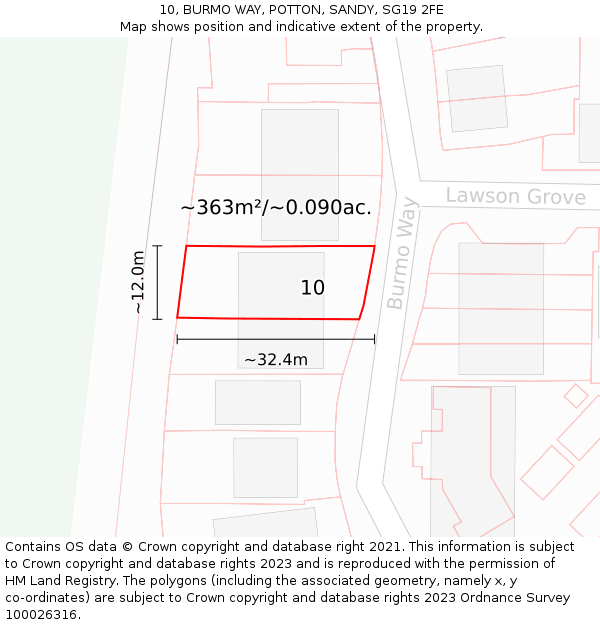 10, BURMO WAY, POTTON, SANDY, SG19 2FE: Plot and title map