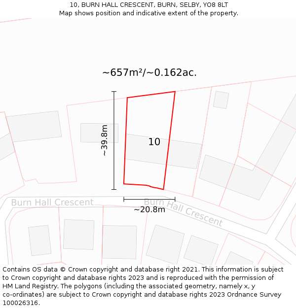 10, BURN HALL CRESCENT, BURN, SELBY, YO8 8LT: Plot and title map