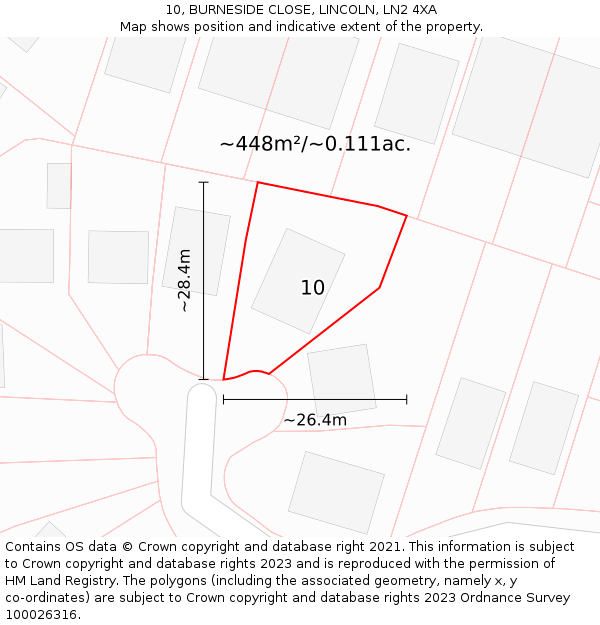 10, BURNESIDE CLOSE, LINCOLN, LN2 4XA: Plot and title map