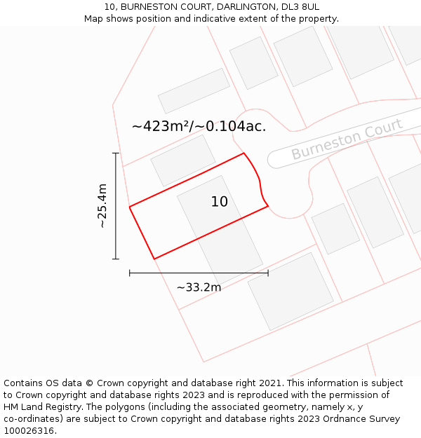 10, BURNESTON COURT, DARLINGTON, DL3 8UL: Plot and title map