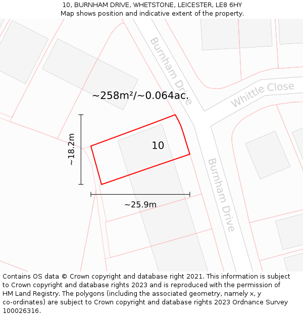 10, BURNHAM DRIVE, WHETSTONE, LEICESTER, LE8 6HY: Plot and title map