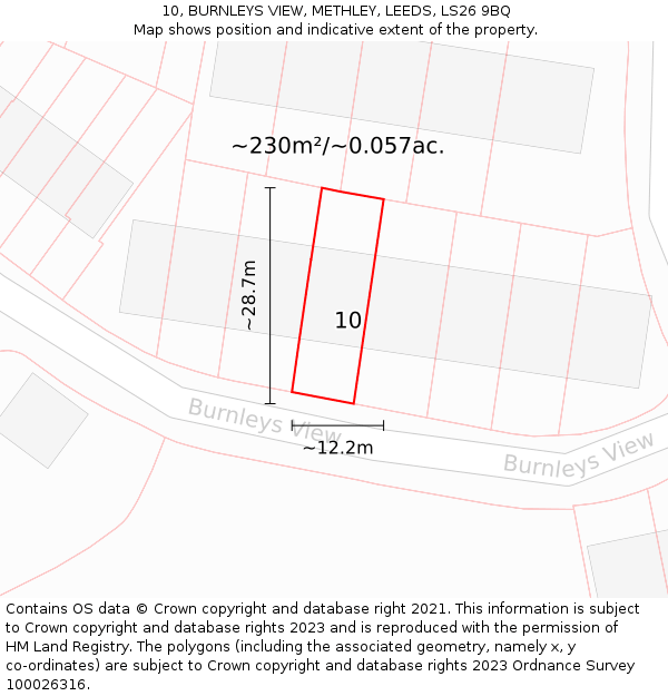 10, BURNLEYS VIEW, METHLEY, LEEDS, LS26 9BQ: Plot and title map