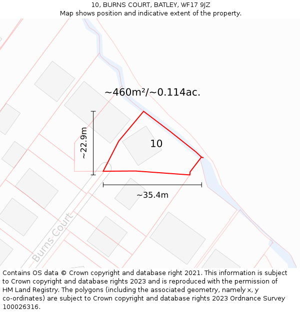 10, BURNS COURT, BATLEY, WF17 9JZ: Plot and title map