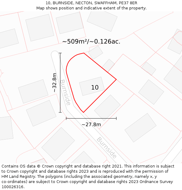 10, BURNSIDE, NECTON, SWAFFHAM, PE37 8ER: Plot and title map