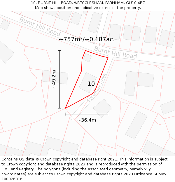 10, BURNT HILL ROAD, WRECCLESHAM, FARNHAM, GU10 4RZ: Plot and title map