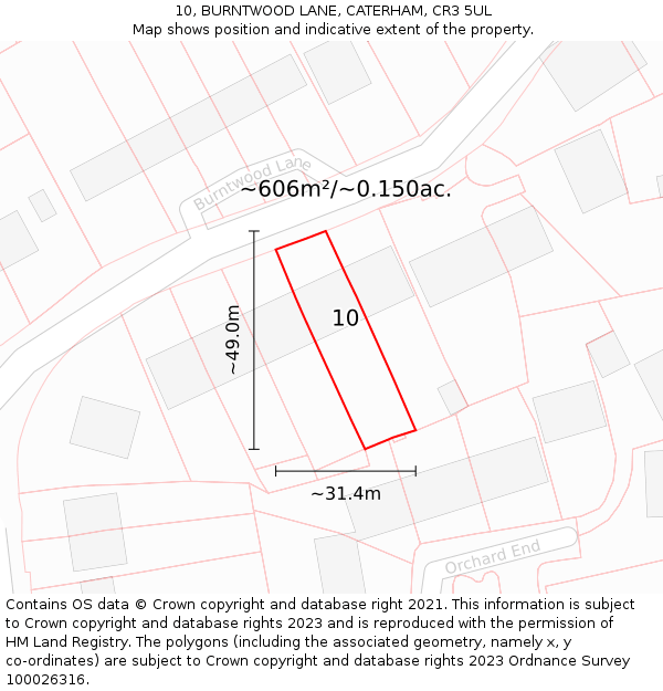 10, BURNTWOOD LANE, CATERHAM, CR3 5UL: Plot and title map