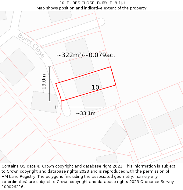 10, BURRS CLOSE, BURY, BL8 1JU: Plot and title map