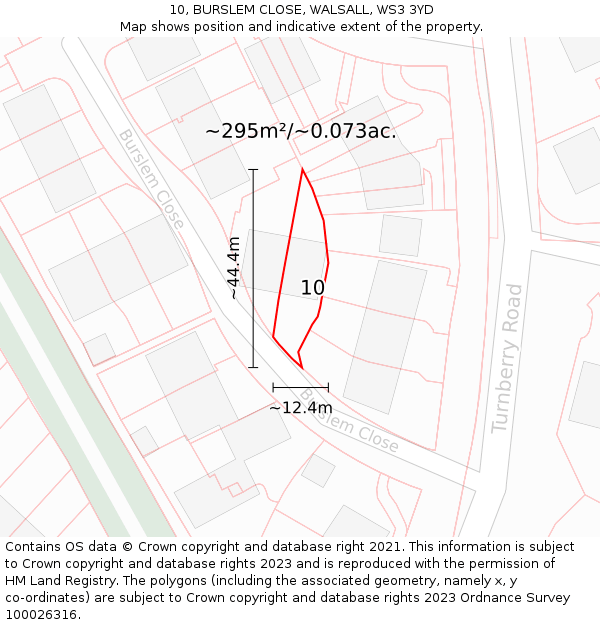 10, BURSLEM CLOSE, WALSALL, WS3 3YD: Plot and title map