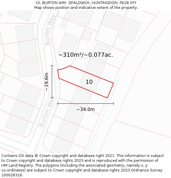 10, BURTON WAY, SPALDWICK, HUNTINGDON, PE28 0YY: Plot and title map