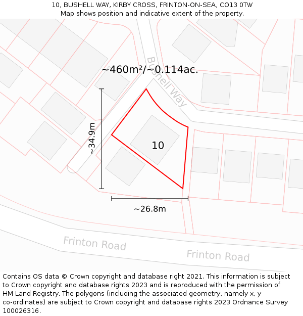 10, BUSHELL WAY, KIRBY CROSS, FRINTON-ON-SEA, CO13 0TW: Plot and title map