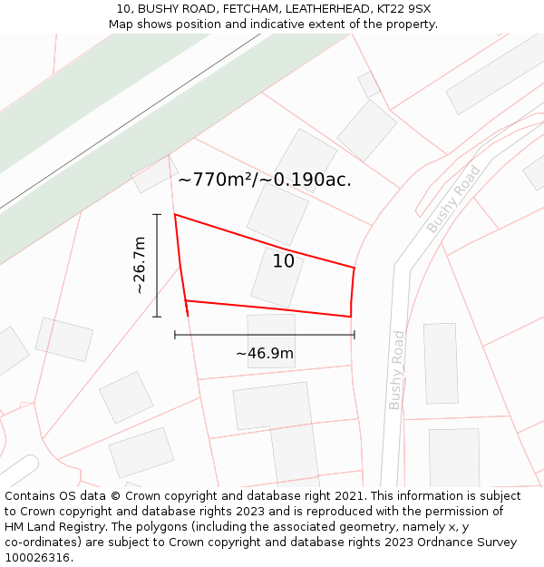 10, BUSHY ROAD, FETCHAM, LEATHERHEAD, KT22 9SX: Plot and title map
