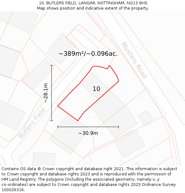 10, BUTLERS FIELD, LANGAR, NOTTINGHAM, NG13 9HS: Plot and title map