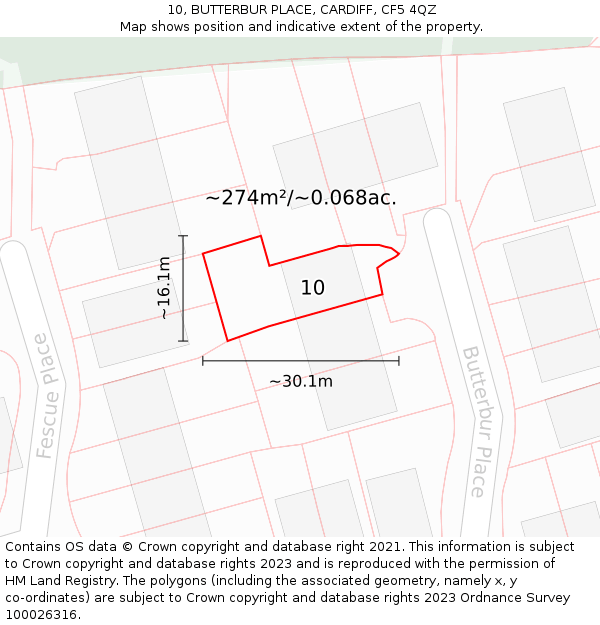10, BUTTERBUR PLACE, CARDIFF, CF5 4QZ: Plot and title map