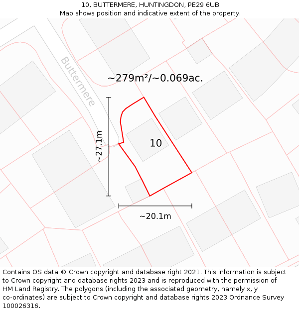 10, BUTTERMERE, HUNTINGDON, PE29 6UB: Plot and title map