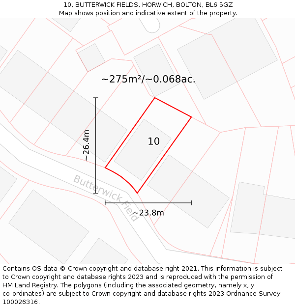 10, BUTTERWICK FIELDS, HORWICH, BOLTON, BL6 5GZ: Plot and title map