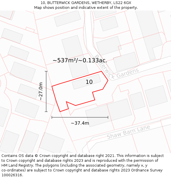 10, BUTTERWICK GARDENS, WETHERBY, LS22 6GX: Plot and title map