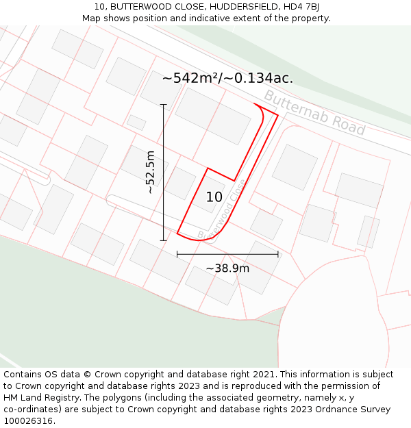 10, BUTTERWOOD CLOSE, HUDDERSFIELD, HD4 7BJ: Plot and title map