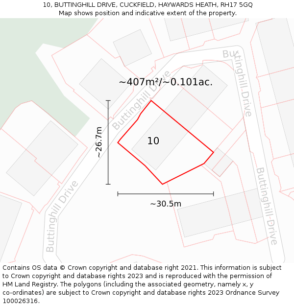10, BUTTINGHILL DRIVE, CUCKFIELD, HAYWARDS HEATH, RH17 5GQ: Plot and title map