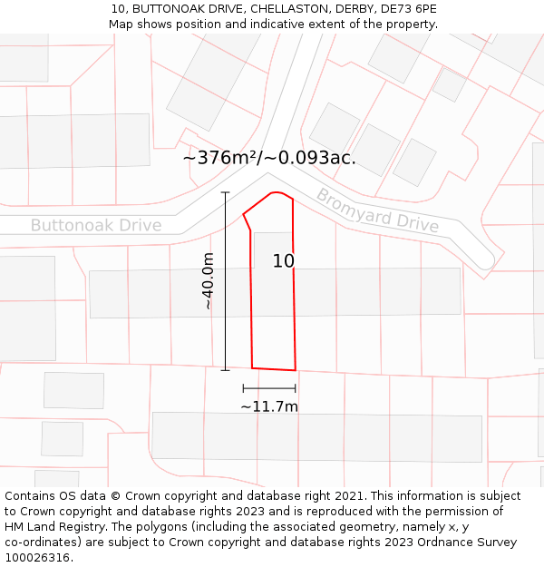 10, BUTTONOAK DRIVE, CHELLASTON, DERBY, DE73 6PE: Plot and title map