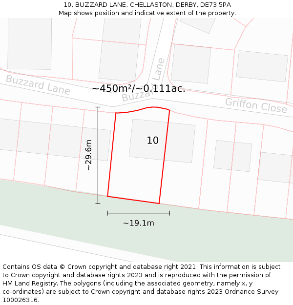 10, BUZZARD LANE, CHELLASTON, DERBY, DE73 5PA: Plot and title map