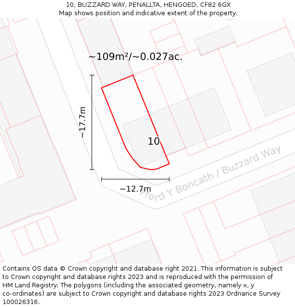 10, BUZZARD WAY, PENALLTA, HENGOED, CF82 6GX: Plot and title map