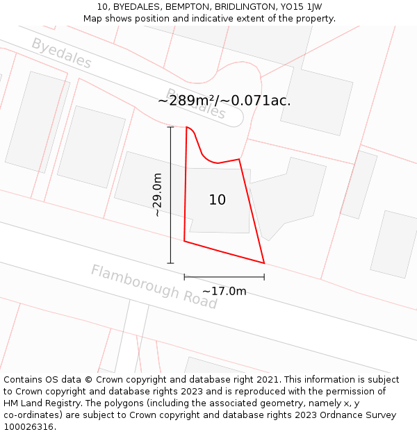 10, BYEDALES, BEMPTON, BRIDLINGTON, YO15 1JW: Plot and title map