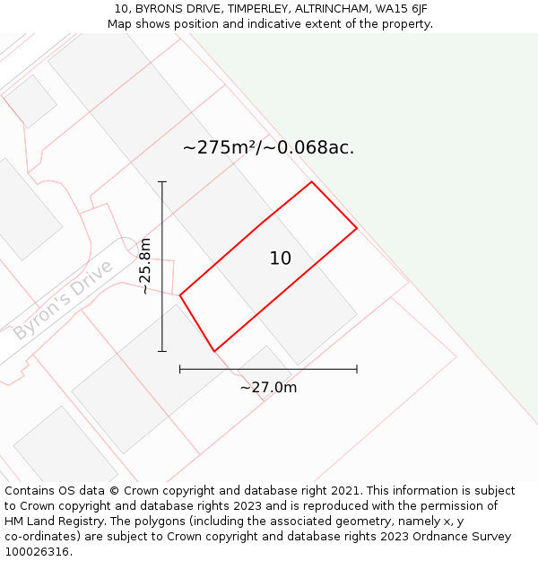 10, BYRONS DRIVE, TIMPERLEY, ALTRINCHAM, WA15 6JF: Plot and title map