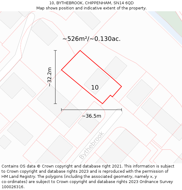 10, BYTHEBROOK, CHIPPENHAM, SN14 6QD: Plot and title map