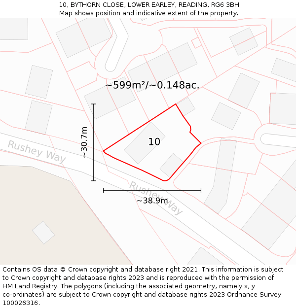 10, BYTHORN CLOSE, LOWER EARLEY, READING, RG6 3BH: Plot and title map