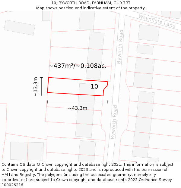 10, BYWORTH ROAD, FARNHAM, GU9 7BT: Plot and title map