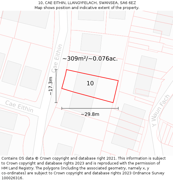 10, CAE EITHIN, LLANGYFELACH, SWANSEA, SA6 6EZ: Plot and title map