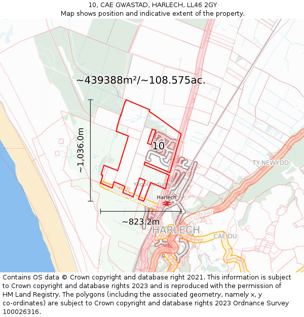 10, CAE GWASTAD, HARLECH, LL46 2GY: Plot and title map