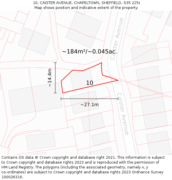 10, CAISTER AVENUE, CHAPELTOWN, SHEFFIELD, S35 2ZN: Plot and title map