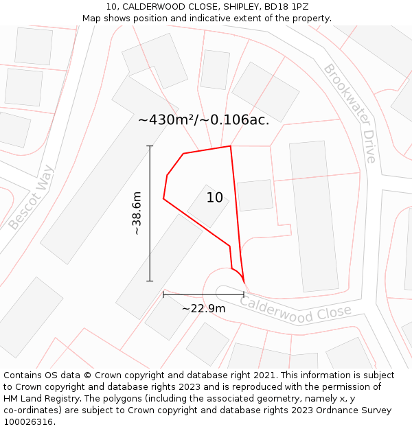 10, CALDERWOOD CLOSE, SHIPLEY, BD18 1PZ: Plot and title map