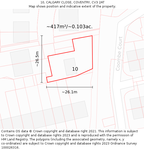 10, CALGARY CLOSE, COVENTRY, CV3 2AT: Plot and title map