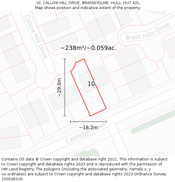10, CALLOW HILL DRIVE, BRANSHOLME, HULL, HU7 4ZL: Plot and title map
