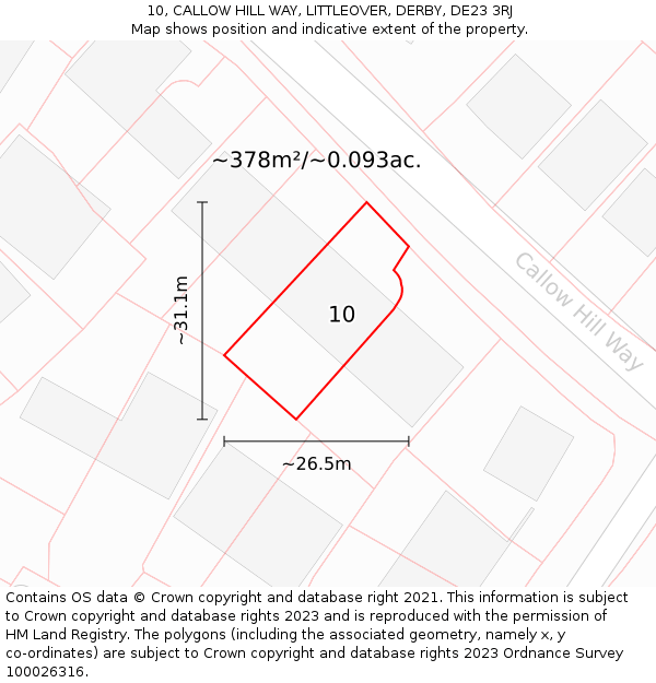 10, CALLOW HILL WAY, LITTLEOVER, DERBY, DE23 3RJ: Plot and title map