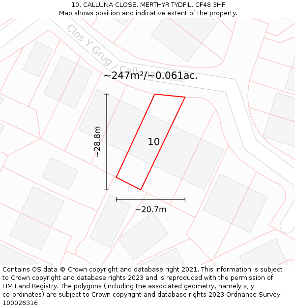 10, CALLUNA CLOSE, MERTHYR TYDFIL, CF48 3HF: Plot and title map