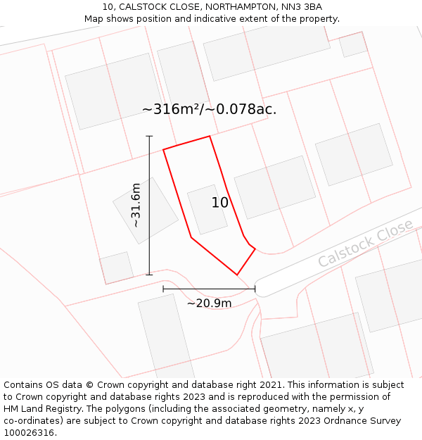 10, CALSTOCK CLOSE, NORTHAMPTON, NN3 3BA: Plot and title map