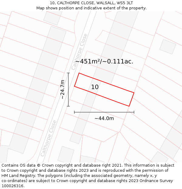 10, CALTHORPE CLOSE, WALSALL, WS5 3LT: Plot and title map