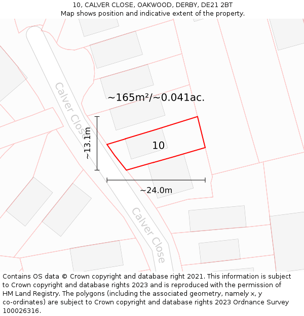 10, CALVER CLOSE, OAKWOOD, DERBY, DE21 2BT: Plot and title map