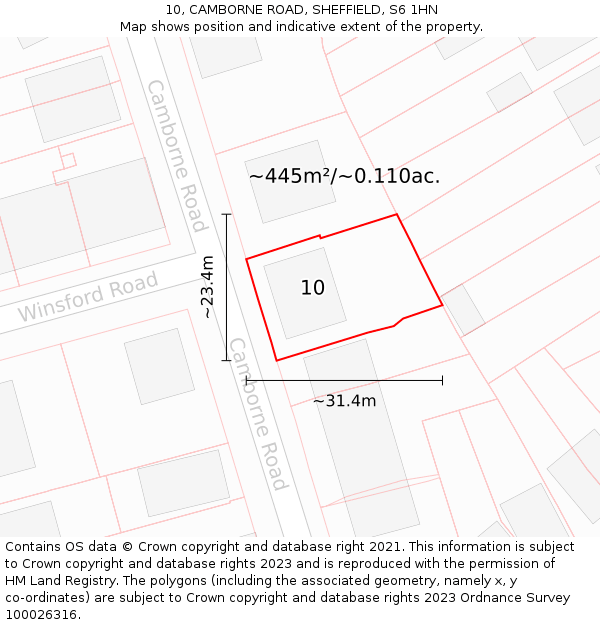 10, CAMBORNE ROAD, SHEFFIELD, S6 1HN: Plot and title map