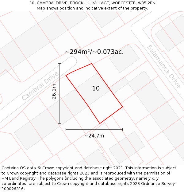 10, CAMBRAI DRIVE, BROCKHILL VILLAGE, WORCESTER, WR5 2PN: Plot and title map